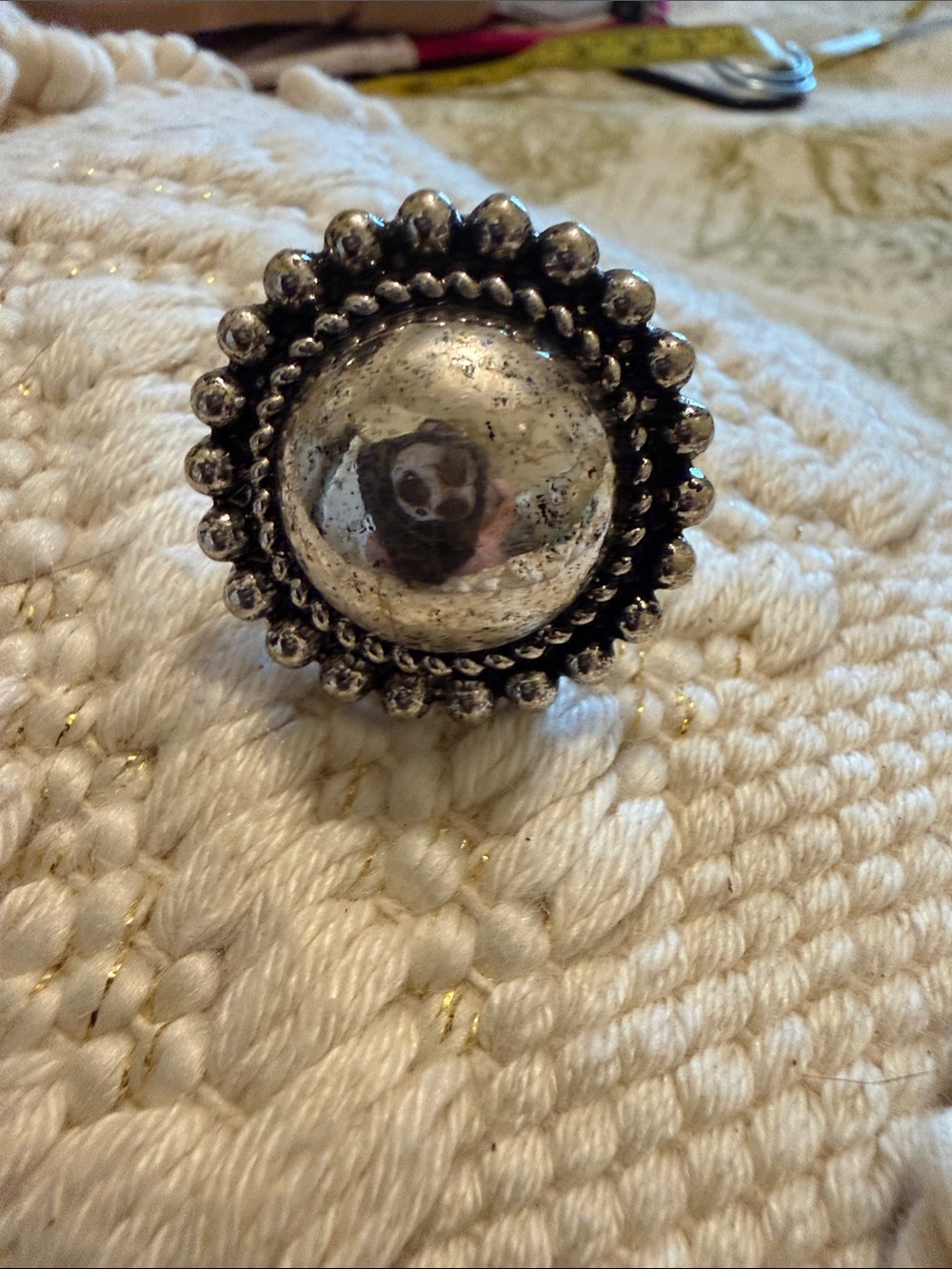 Silver-Tone Dome Statement Ring - Stretchy band
